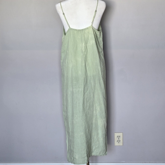 Dolma 100% Linen Light Green Midi Slip Dress Resort Vacation Beachy Tie-Dye S - Picture 8 of 13